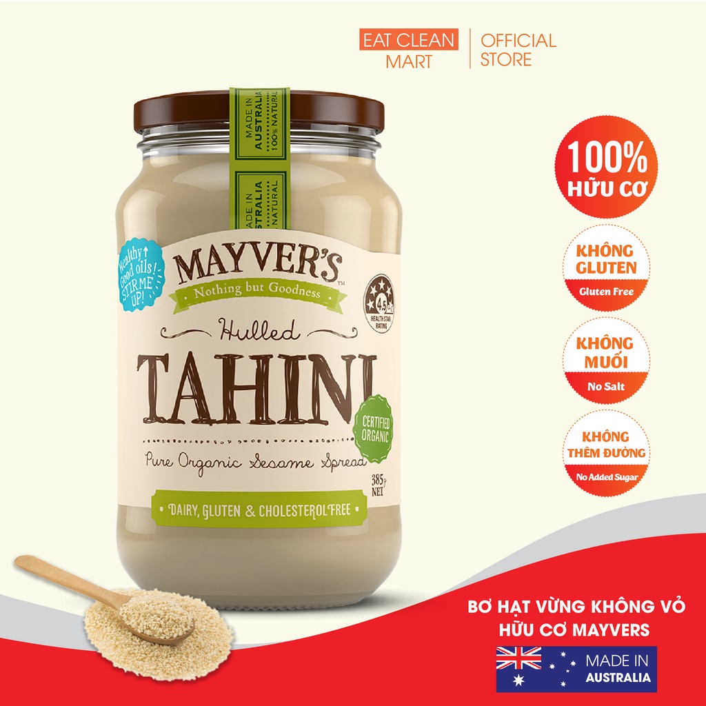 Mayver 's ORGANIC Tahini Hulled Sesame Seed Butter - Mayver 's ORGANIC Tahini Hulled - ขวด 385g