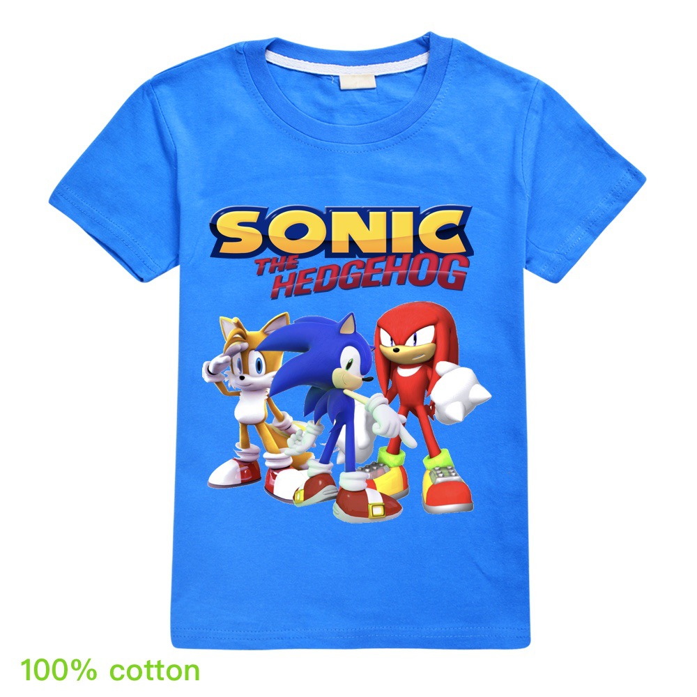 เสื้อยืดผ้าฝ้าย 100 % ลายการ์ตูน Sonic The Hedgehog เรืองแสงที่มืดสําหรับเด็ก
