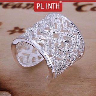 PLINTH แหวนเงิน 925 Rhinestones คลาสสิกที่ทันสมัยและประณีต Multi-hearted775