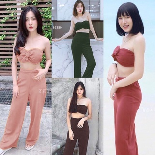 👗Pfashion [ส่งไว!!🚛] P8638  	Set เสื้อเกาะอก ผูกอก + กางเกงขายาว   Set halter top + long pants