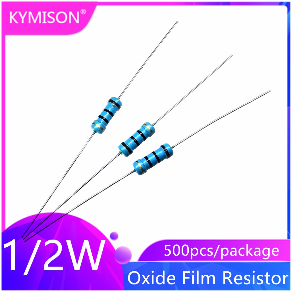 500 ชิ้น/ล็อต 1/2W 0.5W 5% โลหะออกไซด์ฟิล์มตัวต้านทาน 1R-1M 1R 20R 62R 100R 220R 330R 510R 1K 2.2K 4
