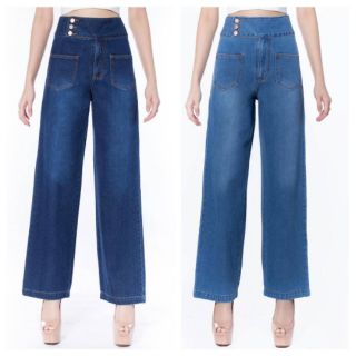 WOW Jeans : Vintage style มาใหม่ ขอบหนาแต่งขอบเกย กระดุมโลหะ มี2สี​ บลูยีนส์เข้ม​ บลูยีนส์ซีด ไซส์ S25 M27 L29 XL31