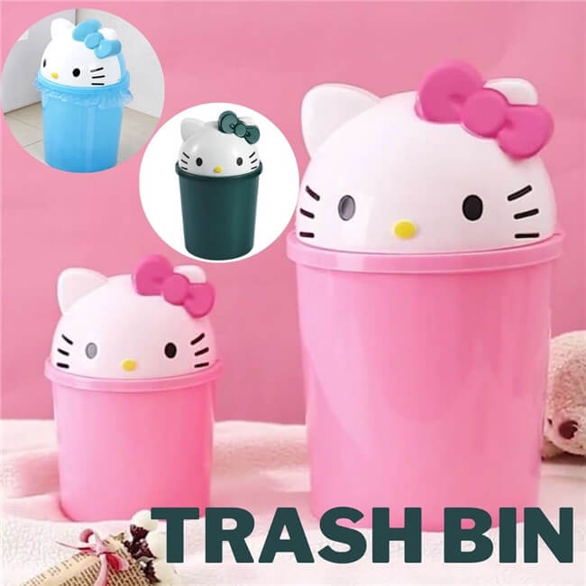 ถังขยะ Hello Kitty ขนาด 4L และ 8L ถังขยะตั้งโต๊ะขนาดกะทัดรัด ระบบป้องกันกลิ่นไม่พึงประสงค์ เหมาะสำหรับใช้ในห้องครัว ห้องนอน และในรถยนต์