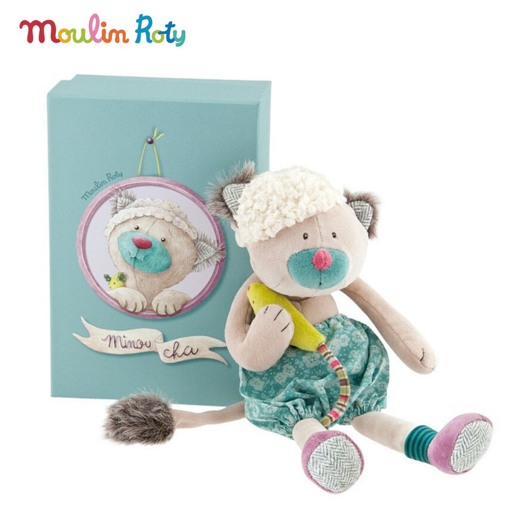 Moulin Roty ตุ๊กตาออร์แกนิค ขนนุ่มมาก น่ากอด สูง 31cm.+กล่องของขวัญ Les Pachats Minoucha MR-660021