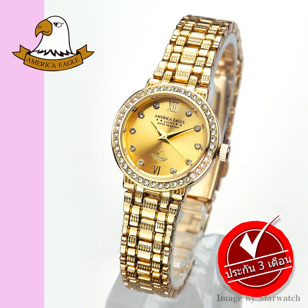 MK นาฬิกา AMERICA EAGLE สำหรับผู้หญิง สายสแตนเลส รุ่น AE090L - Gold/Gold