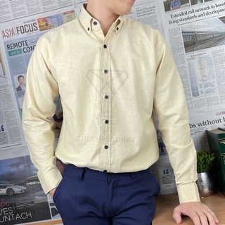 SHIRTFOLDING เสื้อเชิ้ต แขนยาวคอปก สีกากี กระดุมดำ