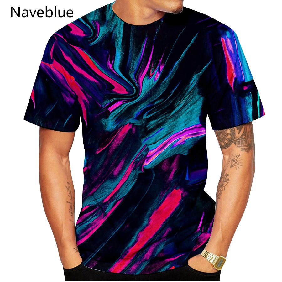 ใหม่ล่าสุด เสื้อยืดแขนสั้น พิมพ์ลายสายรุ้ง 3D สีดํา และสีขาว แฟชั่น