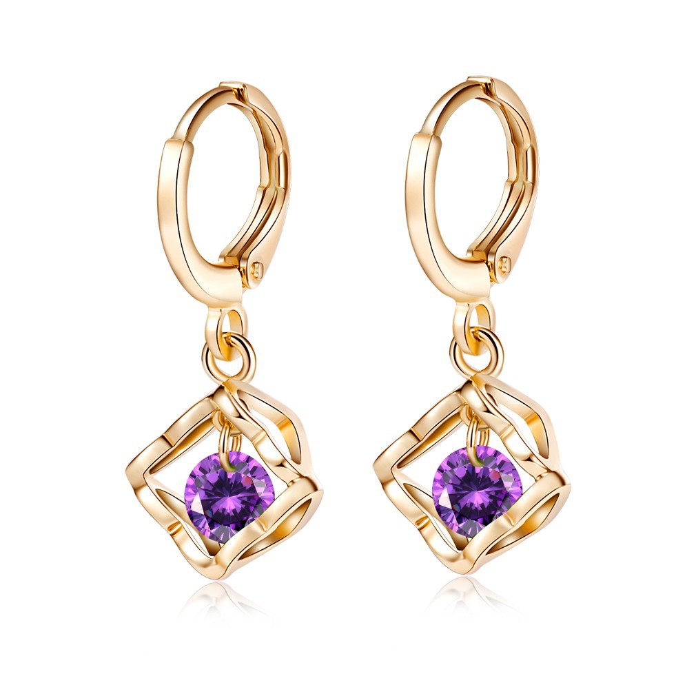 Korean earings Womens Hollow White Gold Filled Rhinestone Square Stud Earrings