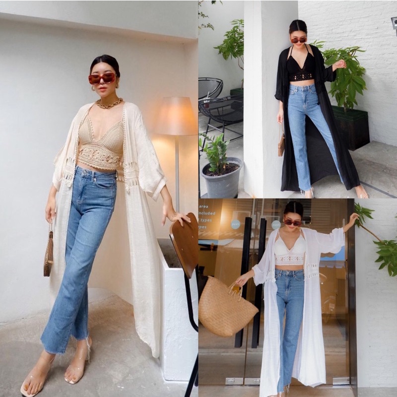 เก็บโค้ดลดเพิ่ม-ส่งฟรี เสื้อคลุมงานถัก เสื้อคลุมยาว ชุดไปทะเล มีเซ็ตด้วยค่ส