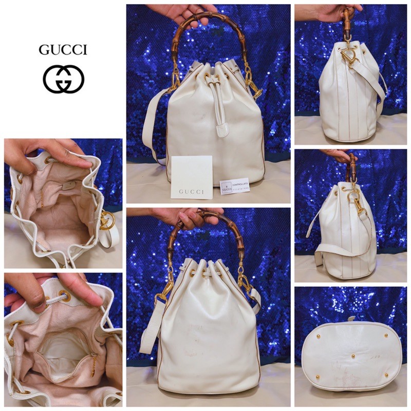 👝: GUCCI Bamboo Two Way Beige Bucket Leather Bag แท้💯%