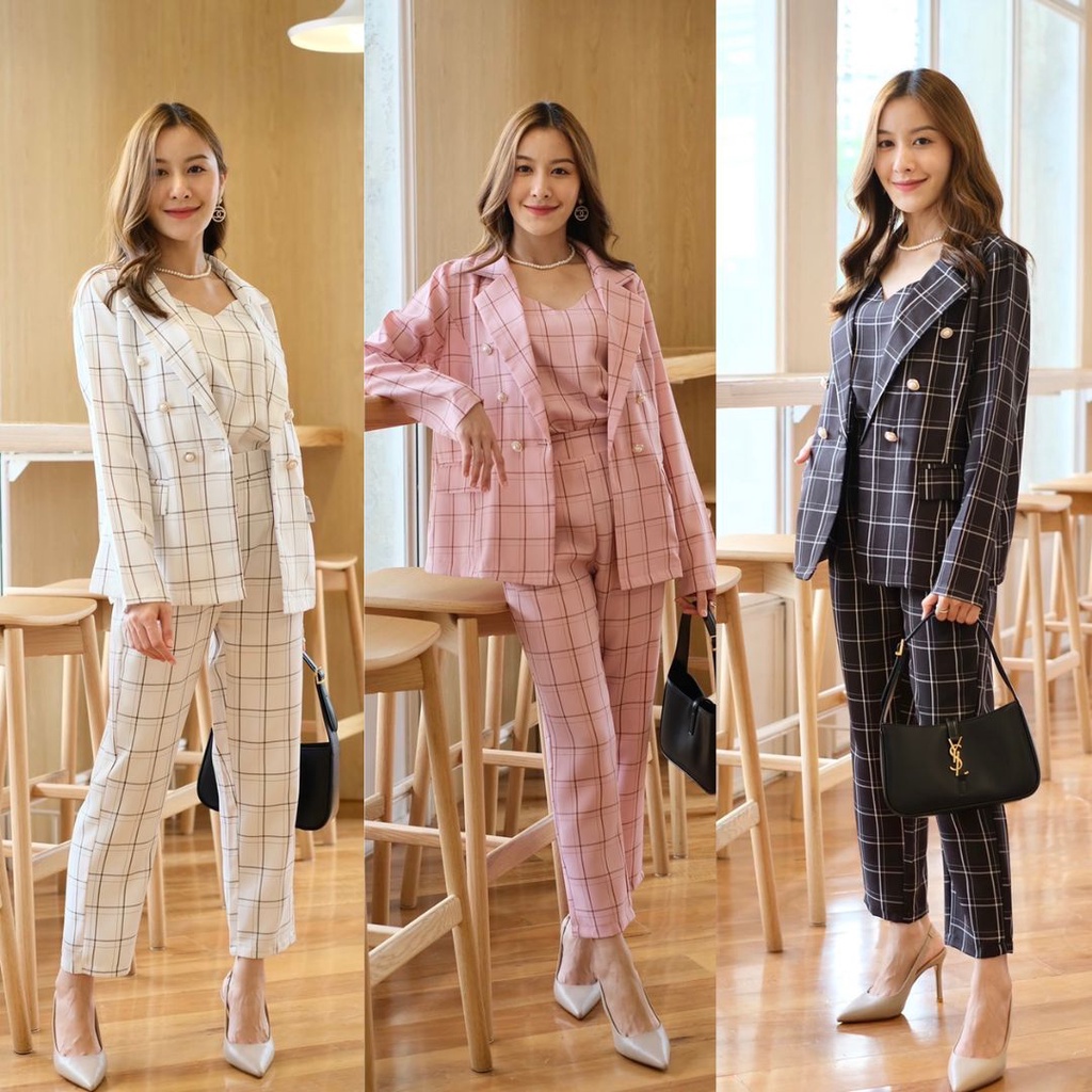 [ลด200.- เก็บโค้ดหน้าร้าน+โค้ดDETDEC399] Poem Blazer Set ชุดเซทสูท 3ชิ้น เสื้อสูทเบลเซอร์ตัวนอก กระด