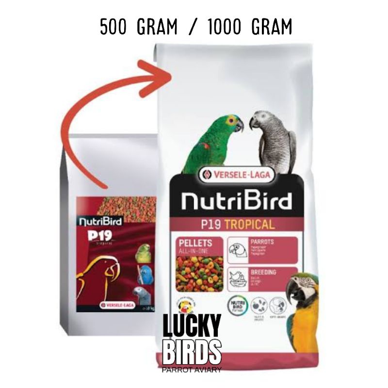 Nutribird P19(โฉมใหม่) อาหารนก อาหารนกแก้ว สำหรับนกขนาดกลางถึงขนาดใหญ่ ขนาด500กรัม และ 1000กรัม
