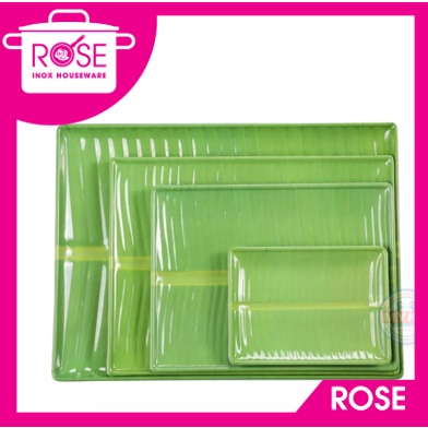 จานพลาสติกใบตองเลียนแบบสี่เหลี่ยมหลายขนาด - จานพลาสติกรูปใบตองสีเขียวคุณภาพสูง