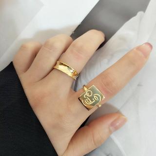 Rings แหวนแฟชั่น สี่เหลี่ยม ศิลปะนามธรรมt Painting Fashion Opening Concave Ring Minimalist Jewelry
