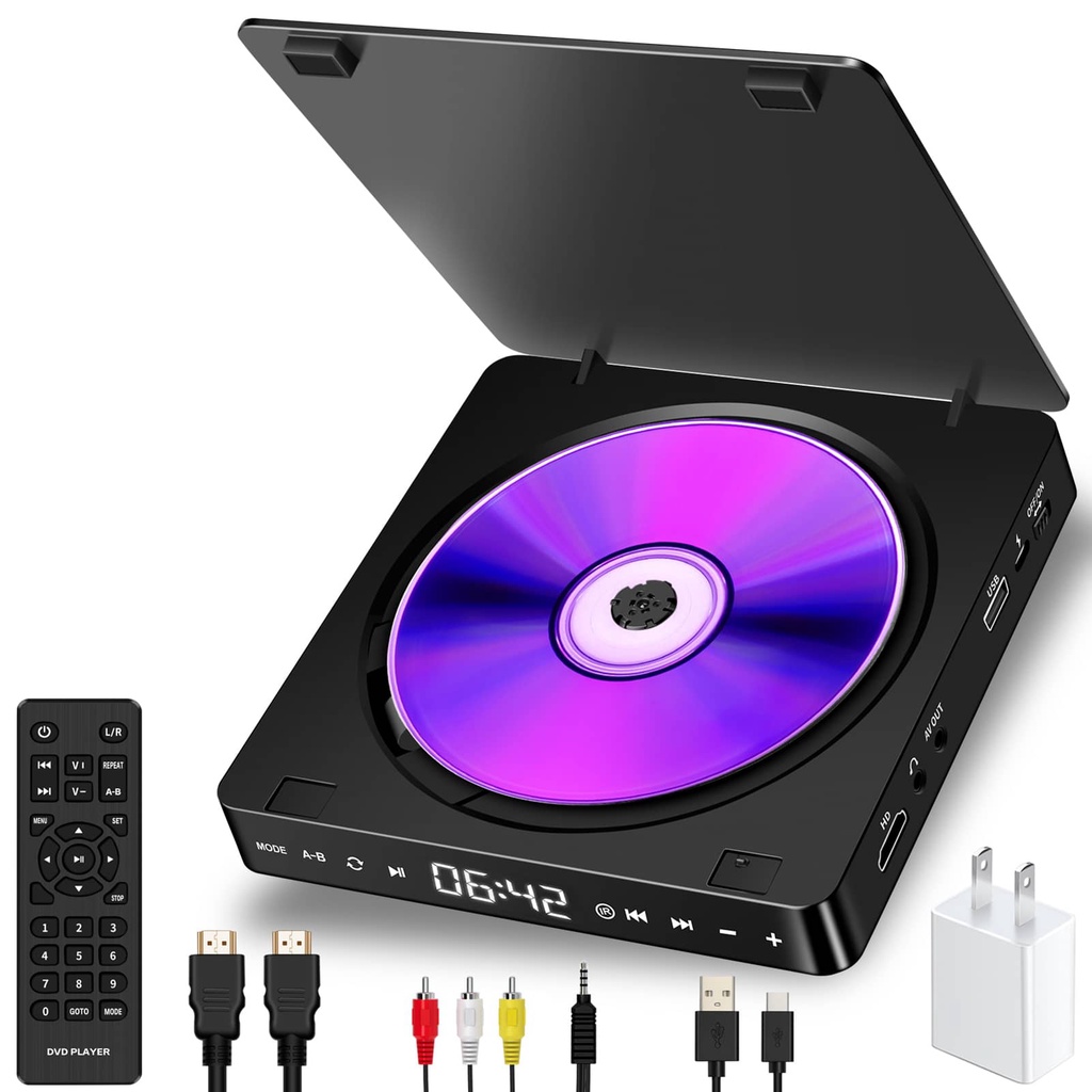 เครื่องเล่นซีดี 1080P เครื่องเล่นวิดีโอ DVD / VCD HD ลําโพงสเตอริโอ Hi-Fi แบบพกพา อเนกประสงค์