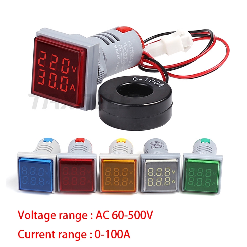22MM AC60-500V LED Voltmeter Voltage Volt Meter Indicator Pilot Light 3 Colors 