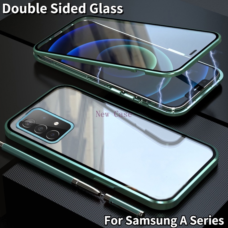 เคสโทรศัพท์มือถือกระจกนิรภัยแข็ง ฝาพับ 360 องศา สองด้าน สําหรับ Samsung Galaxy A73 A53 A33 A23 A72 A52 A52S A32 A22 4G 5G