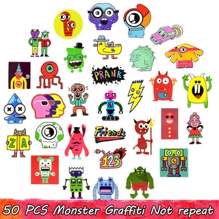 สติกเกอร์ ลายการ์ตูน Monster รูปวาด 50 ชิ้น สําหรับตกแต่งกระเป๋าแล็ปท็อป สเก็ตบอร์ด กีตาร์ Diy