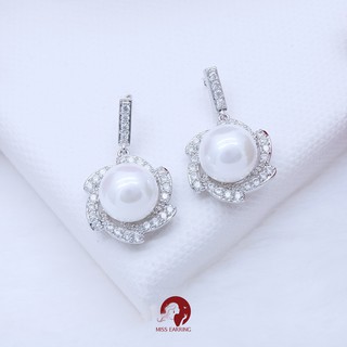 Miss Earring ต่างหูเพชรไข่มุกแบบห้อย Spiral Pearl Earrings สวยหรู ใส่แล้วไม่แพ้ เพชร Cz  อะไหล่เงิน