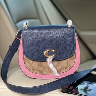 (ผ่อน0%) กระเป๋าสะพายข้าง coach2316 Remi สีชมพู หนังแท้