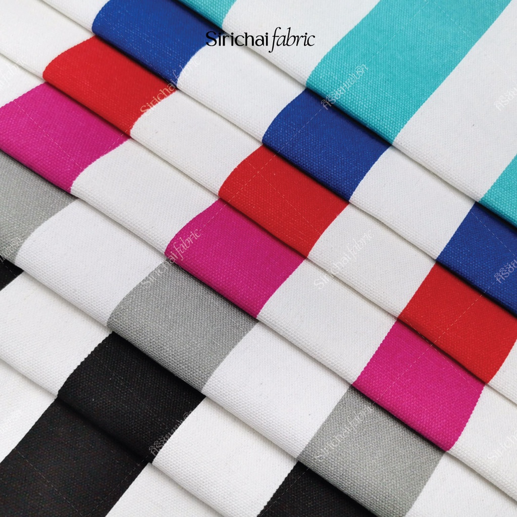 ผ้าแคนวาส ลายริ้วใหญ่ 5.5 ซม. สีสลับขาว หน้ากว้าง 60 นิ้ว ผ้าเมตร ผ้าหลา