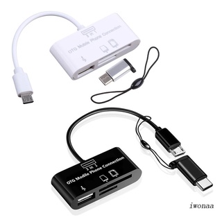 Iwo อะแดปเตอร์การ์ดรีดเดอร์ OTG USB Type C พร้อมพอร์ต Micro USB SD TF สําหรับแท็บเล็ต Mac Book Pro