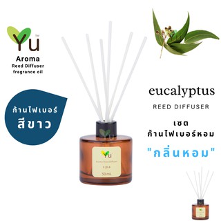 ก้านไม้หอม ไฟเบอร์สีขาว 50 ml. กลิ่น Eucalyptus : กลิ่นหอมเย็นชุ่มฉ่ำ เย็นชื่นใจ หอมเย็นปลอดโปล่งโล่งสบาย