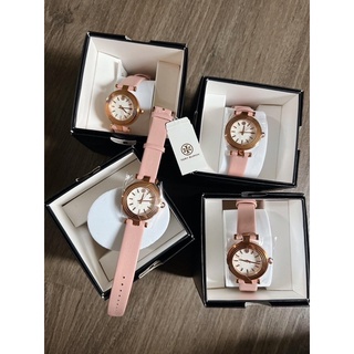 🦋สินค้าพร้อมส่ง🦋  New🤍Tory burch Pink Rose Gold T Classic Leather Stainless White Dial  Watch  ขนาด 30 mm