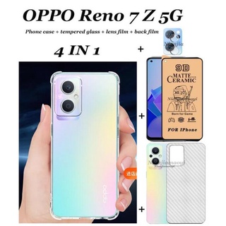 4 in 1 เคสโทรศัพท์มือถือแบบใส ฟิล์มเซรามิค ฟิล์มด้านหลัง ฟิล์มเลนส์ สําหรับ Oppo Reno 7z 5G Oppo A96 5G