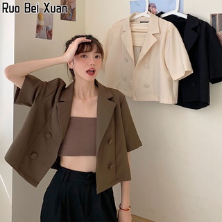 Ruo Bei Xuan เสื้อแจ็คเก็ตสูทแขนสั้นทรงหลวมใหม่สำหรับผู้หญิง