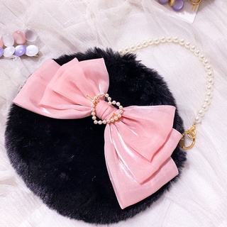 พร้อมส่ง🌈 กระเป๋าขนกระต่าย กระเป๋าโซ่มุก กระเป๋าโลลิต้า กระเป๋าถือน่ารักหวาน คลัตช์เรียบหรู กระเป๋ายูนิฟอร์ม JK