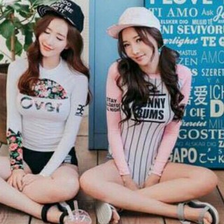 ชุดว่ายน้ำแขนยาว แฟชั่นเกาหลี   ขนาดฟรีไซด์  สัดส่วนที่แนะนำอก 31-35” สะโพก 34-36”
