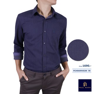 PAUL MARC เสื้อเชิ้ตผ้าพิมพ์สีกรมท่า ลายจุด แขนยาว ทรงสลิม Navy Business Modern Slim Fit Print Shirt