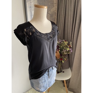 Silky Crocheted Neckline Blouse