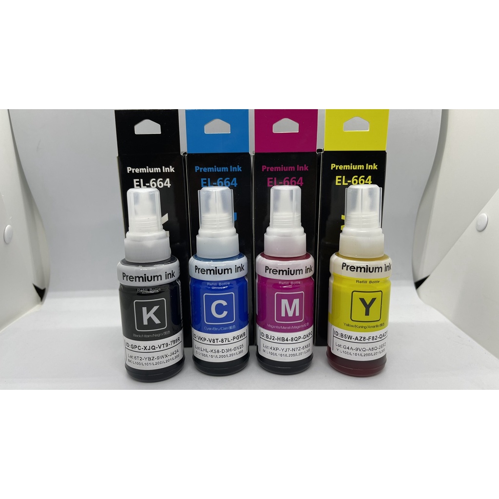 หมึก Epson Printer 664 Premium Ink 4สี Black Cayan Magenta Yellowสำหรับเติม Epson L100l101l110 6900