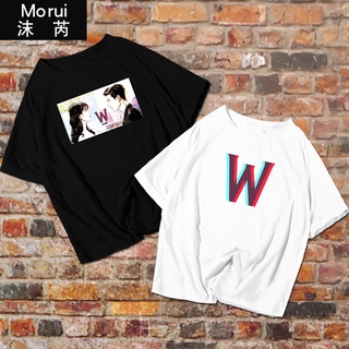 เสื้อยืดผ้าฝ้ายพิมพ์ลายแฟชั่น เสื้อยืดแขนสั้น ผ้าฝ้าย พิมพ์ลายละครเกาหลี W Two Worlds Lee Zhongshuo สําหรับผู้ชาย และผู้