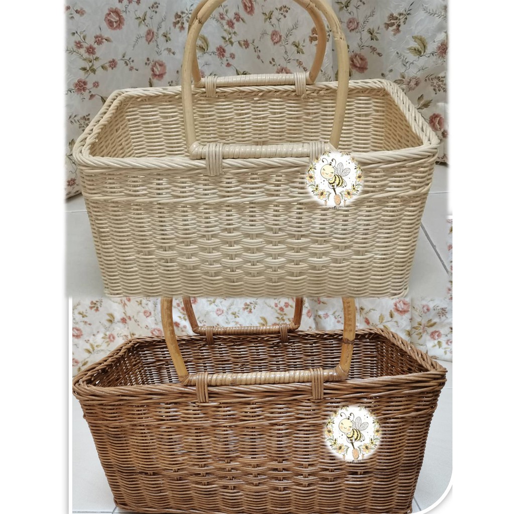 [The Rattan House] Rectangle Rattan basket Hand-held picnic basket outdoor storage basket Gift Bakul