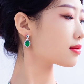 ต่างหู จี้เพชรธรรมชาติ สีเขียวพระอาทิตย์ตก สีเขียวจักรพรรดิ สําหรับผู้หญิง