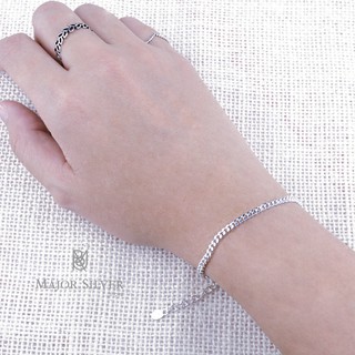 สร้อยข้อมือลาย Diamond Cut โซ่แบน (2.5mm) เงินแท้ 92.5% เท่มาก ๆ ใส่ได้ในทุกโอกาส Major Silver  :  Eb-GD58-TU60