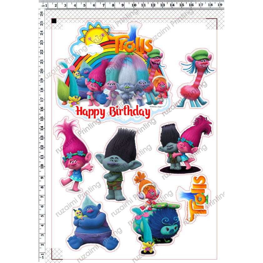 Trolls เค้ก Topper 001