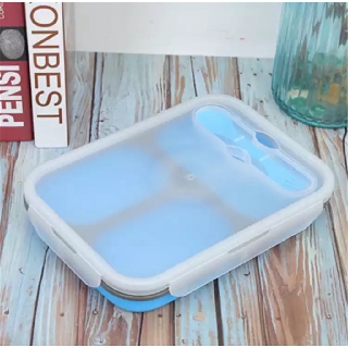 กล่องข้าวพับได้ กล่องข้าวซิลิโคน แบบ 3 ช่อง Foldable silicone rice box