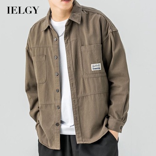 Ielgy เสื้อแจ็กเก็ตลําลอง แขนยาว กระดุมแถวเดียว สําหรับผู้ชาย