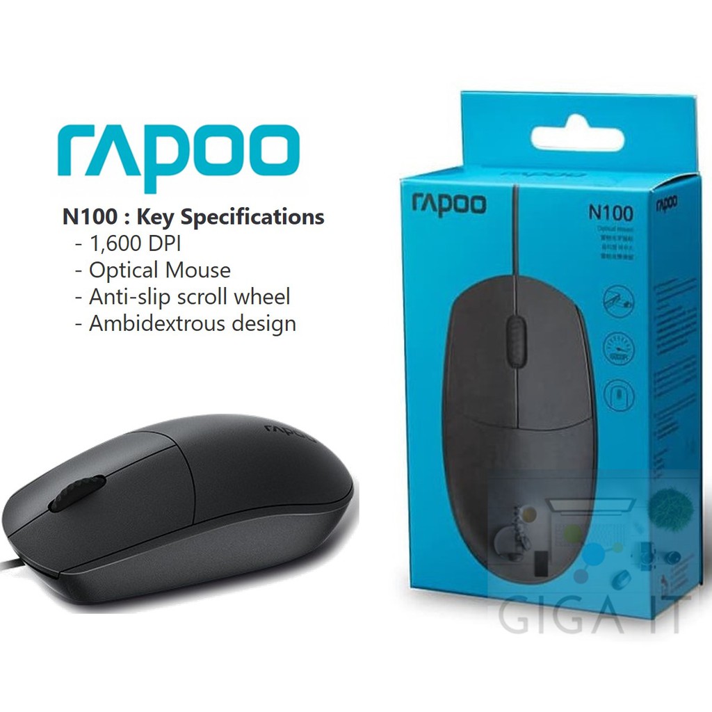 Rapoo N100 USB Cable Optical Mouse (Black) ประกันศูนย์ฯ 2 ปี