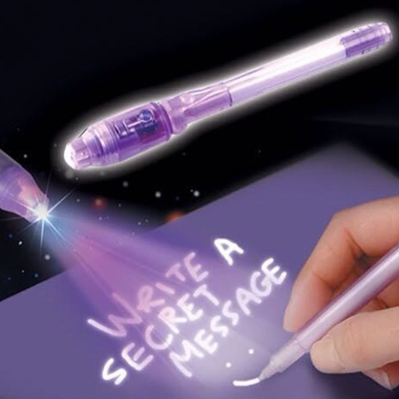 LA Spy-ink Pen ปากกาหมึกที่มองไม่เห็นเครื่องทดสอบเงินพร้อมแบตเตอรี่ UV Light Cell สําหรับเด็ก