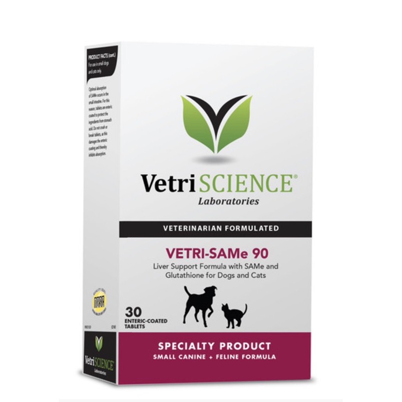 (( ยกกล่อง)) VetriScience SAME 90 Exp.03/2025 จำนวน 30 เม็ด เสริมการทำงานของตับ สำหรับสุนัข นน น้อยกว่า 5.5 kg.