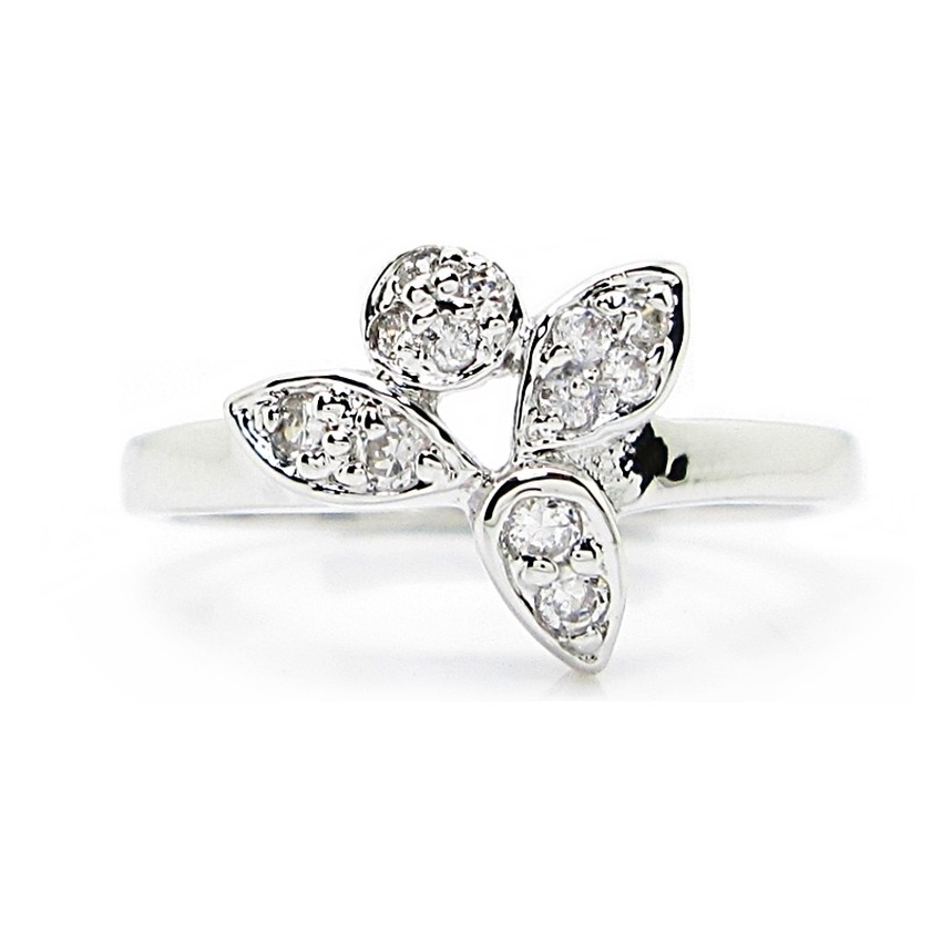 แหวนผู้หญิงมินิมอล แหวนหญิงเท่ แหวนใบไม้ ประดับเพชร ประดับเพชร cz สวยวิ้งวับ ชุบทองคำขาว
