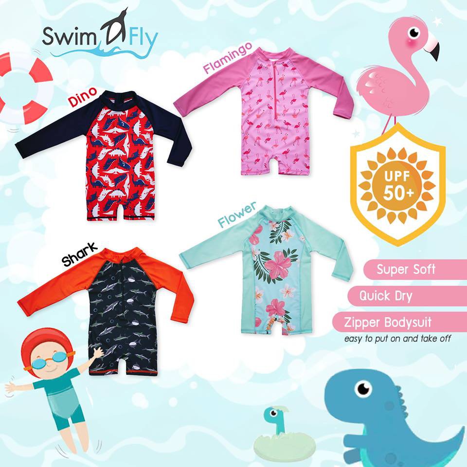 ชุดว่ายน้ำกันยูวี SwimFly บอดี้สูทแขนยาว ลายดอกไม้
