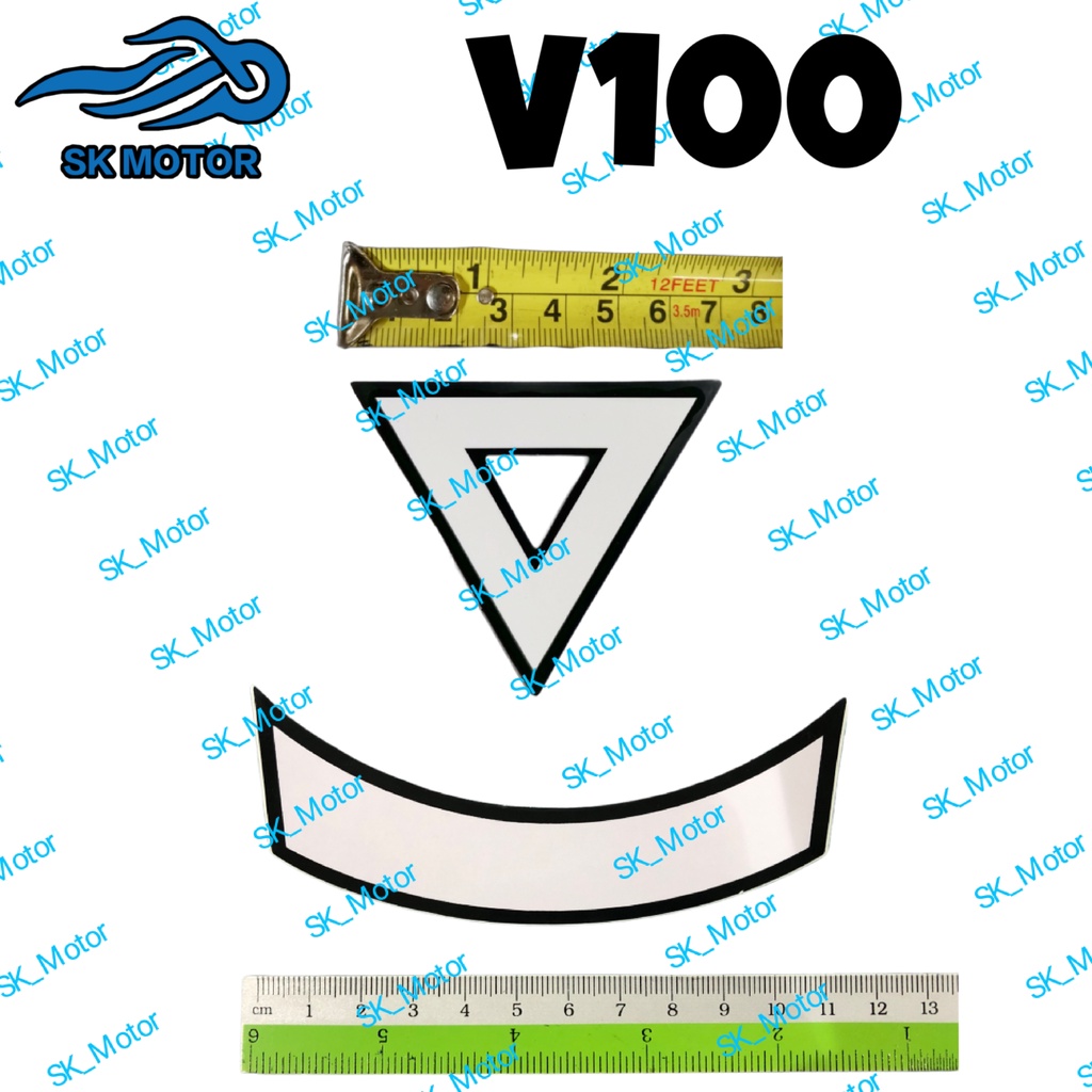 สติ๊กเกอร์ Suzuki V100 Smile Senyum Triangle Tiga Segi White Putih Stiker (Panel Shell White Curved & Triangle Warming)