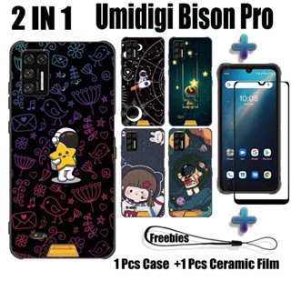 2 IN 1 เคสโทรศัพท์มือถือ ทรงโค้ง เซรามิค ป้องกันหน้าจอ ลาย NASA สําหรับ Umidigi Bison Pro