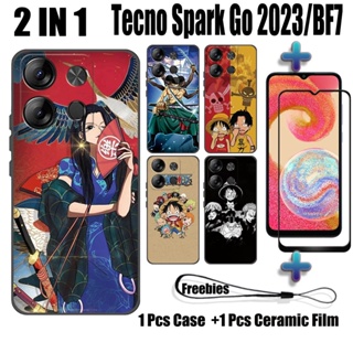 2 IN 1 เคสโทรศัพท์มือถือ เซรามิค กันรอยหน้าจอ ทรงโค้ง ลายวันพีช สําหรับ Tecno Spark Go 2023 BF7